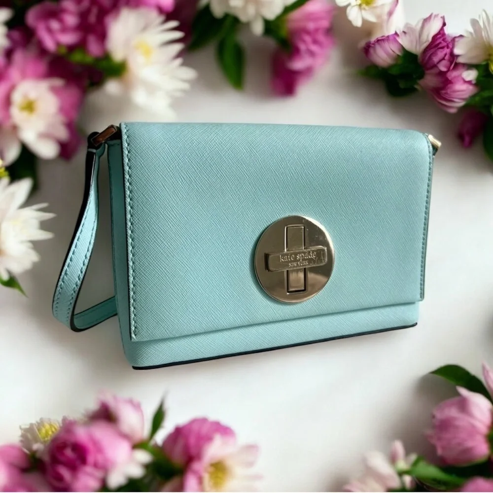 Kate Spade Light Blue Crossbody Bag with Gold Accents